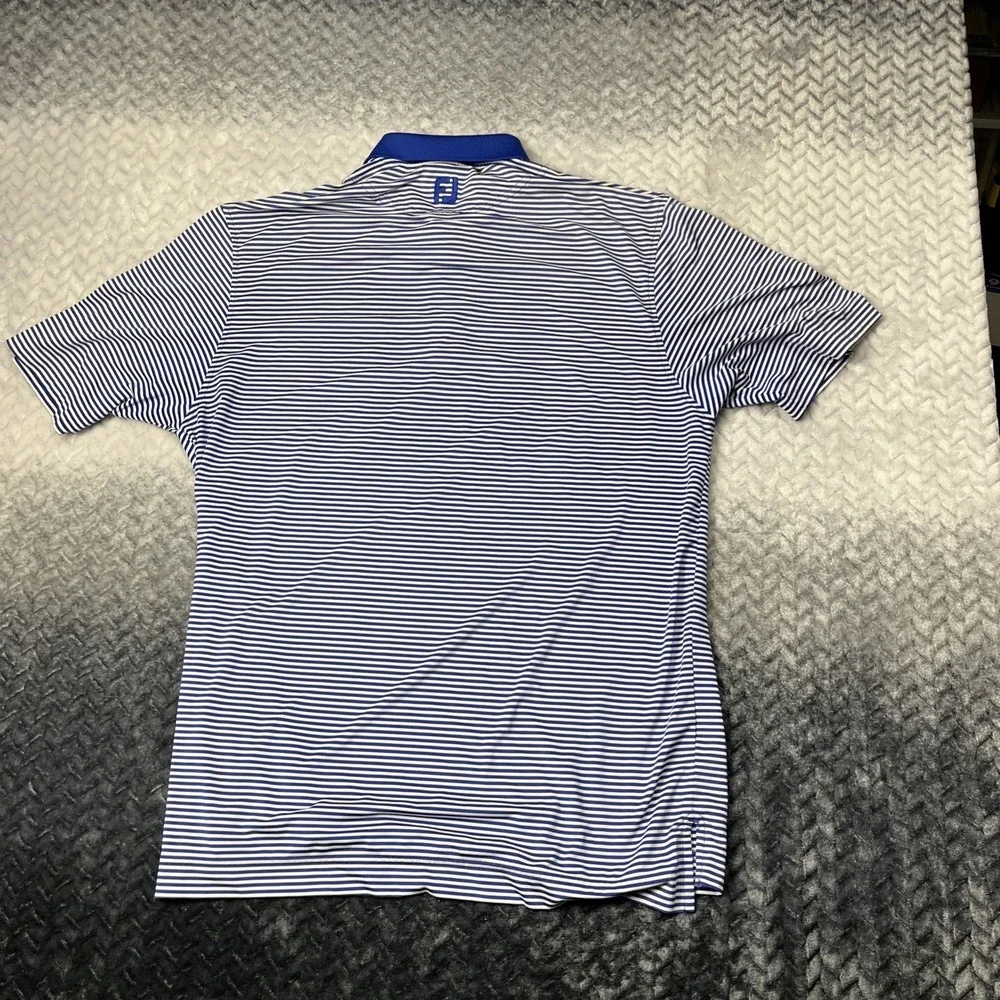 FootJoy FJ‎ Polo Golf Shirt MENS Large Blue White Striped Polyester/Spandex